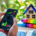 Osoba trzyma telefon komórkowy, na którym wyświetlany jest kolorowy wykres domu